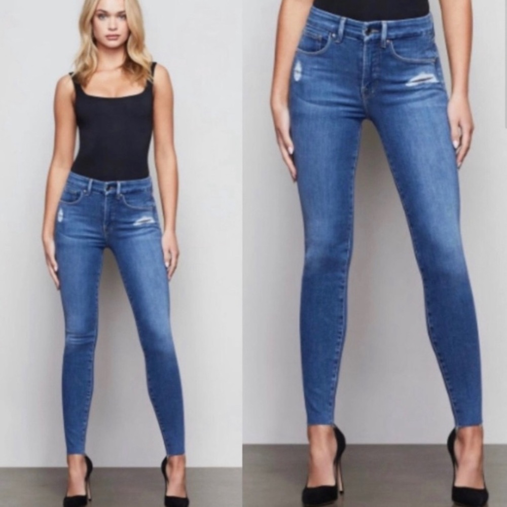 Good American Good Legs Skinny Raw Hem High Rise GLPB367T Distressed Size 10/30